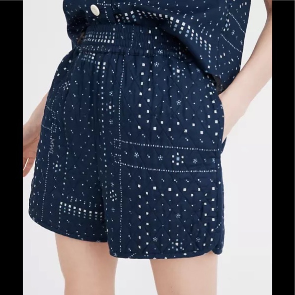 Madewell Navy Quilted Printed Elastic-Waist Shorts